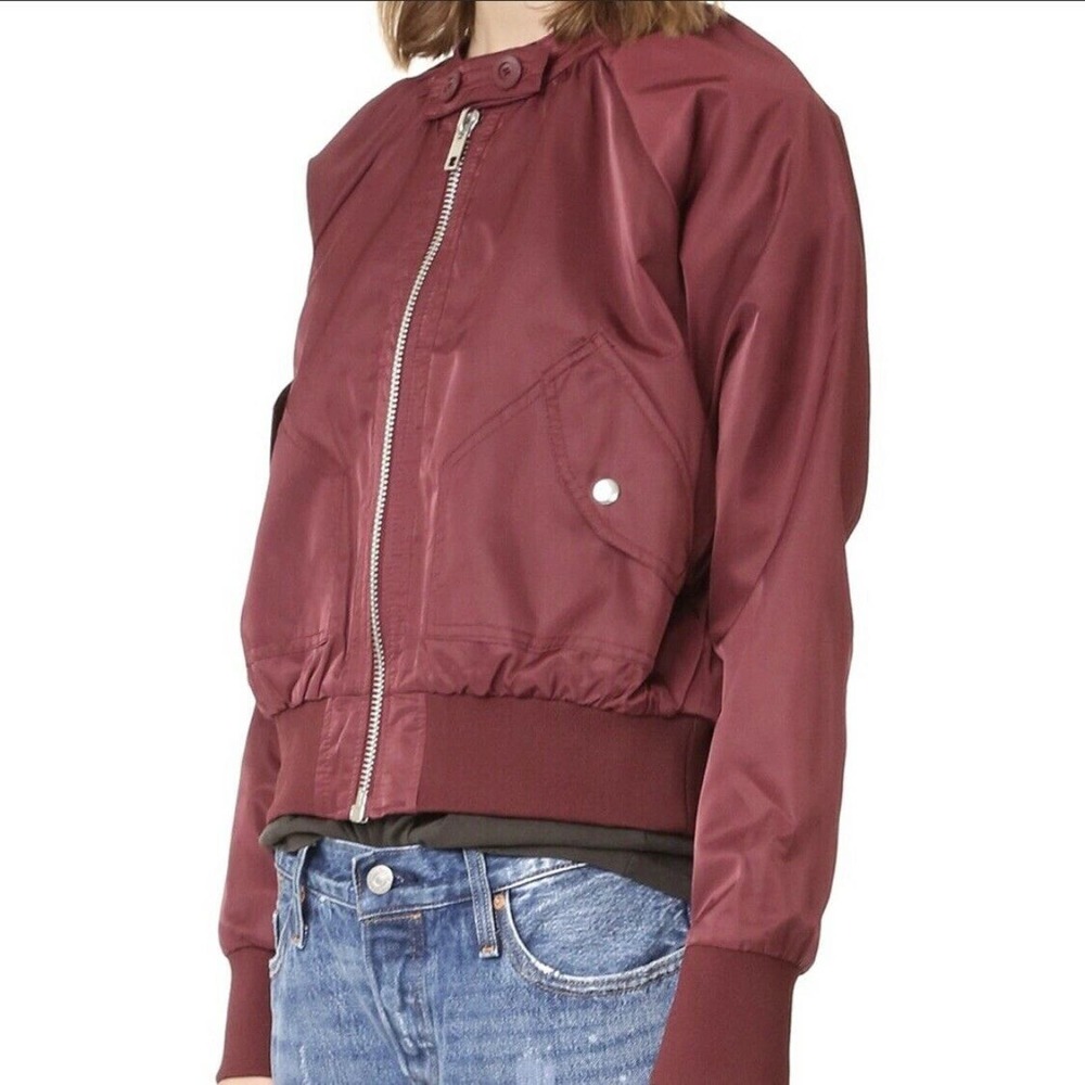 Free People Women Satin Midnight Bomber Full Zip Jacket Maroon Burgundy Red S - Picture 11 of 12